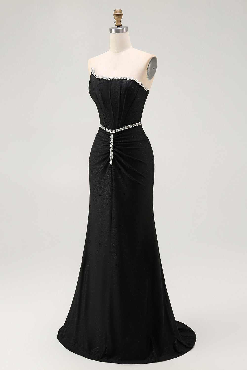 Robe longue de bal sirène bustier noire avec perles