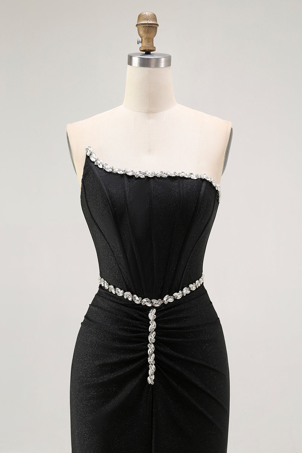 Robe longue de bal sirène bustier noire avec perles