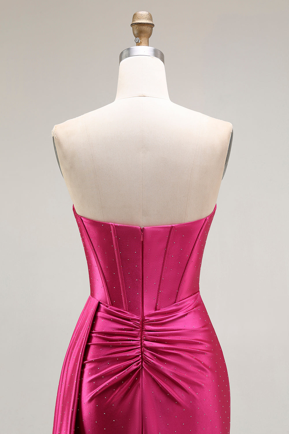 Sparkly Fuchsia Mermaid Sweetheart Beaded Pleated Long Prom Dress with Slit