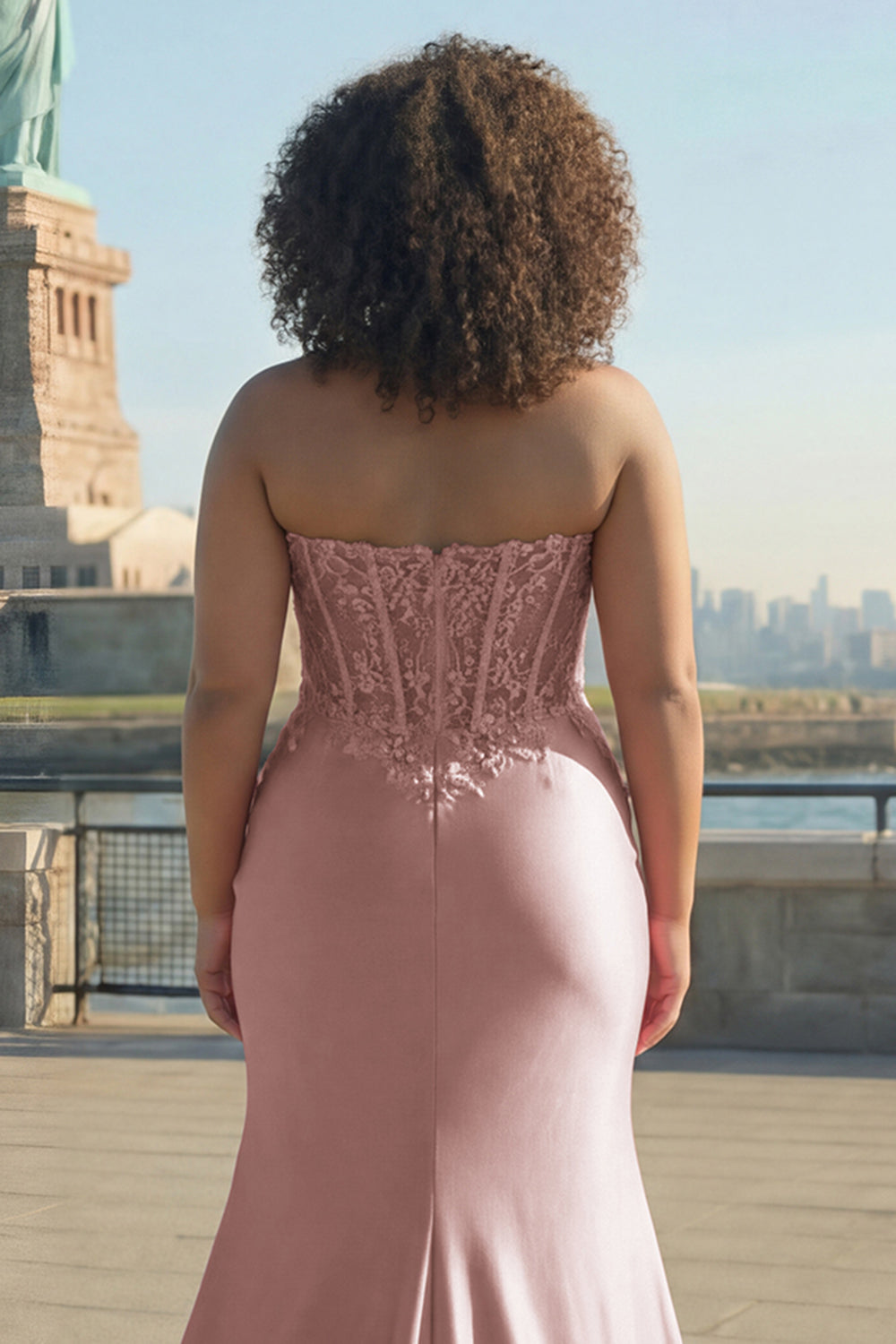 Blush Appliqued Sweetheart Corset Mermaid Long Plus Size Prom Dress with Slit