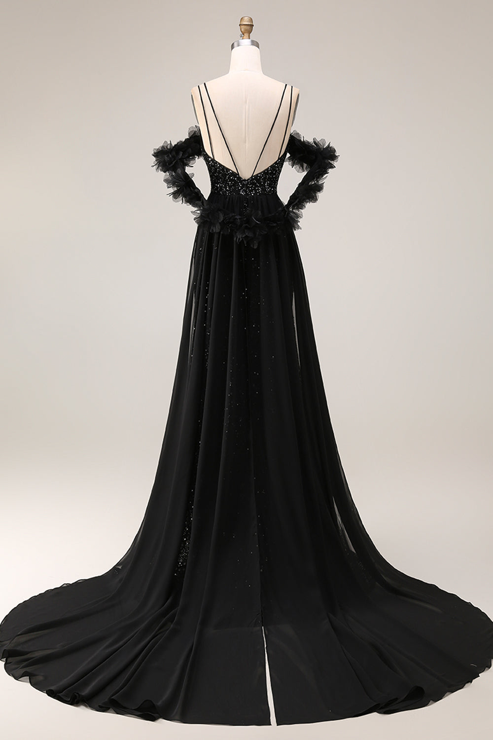 Robe longue de soirée noire à paillettes brillantes avec épaule dénudée et fente, style sirène