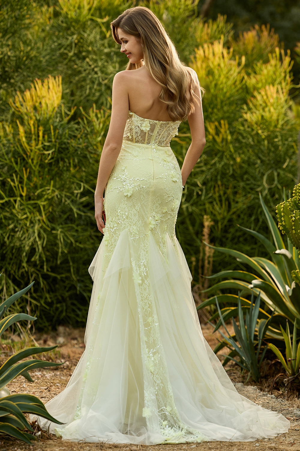 Purple Mermaid Strapless Lace Corset Long Prom Dress with 3D Flowers