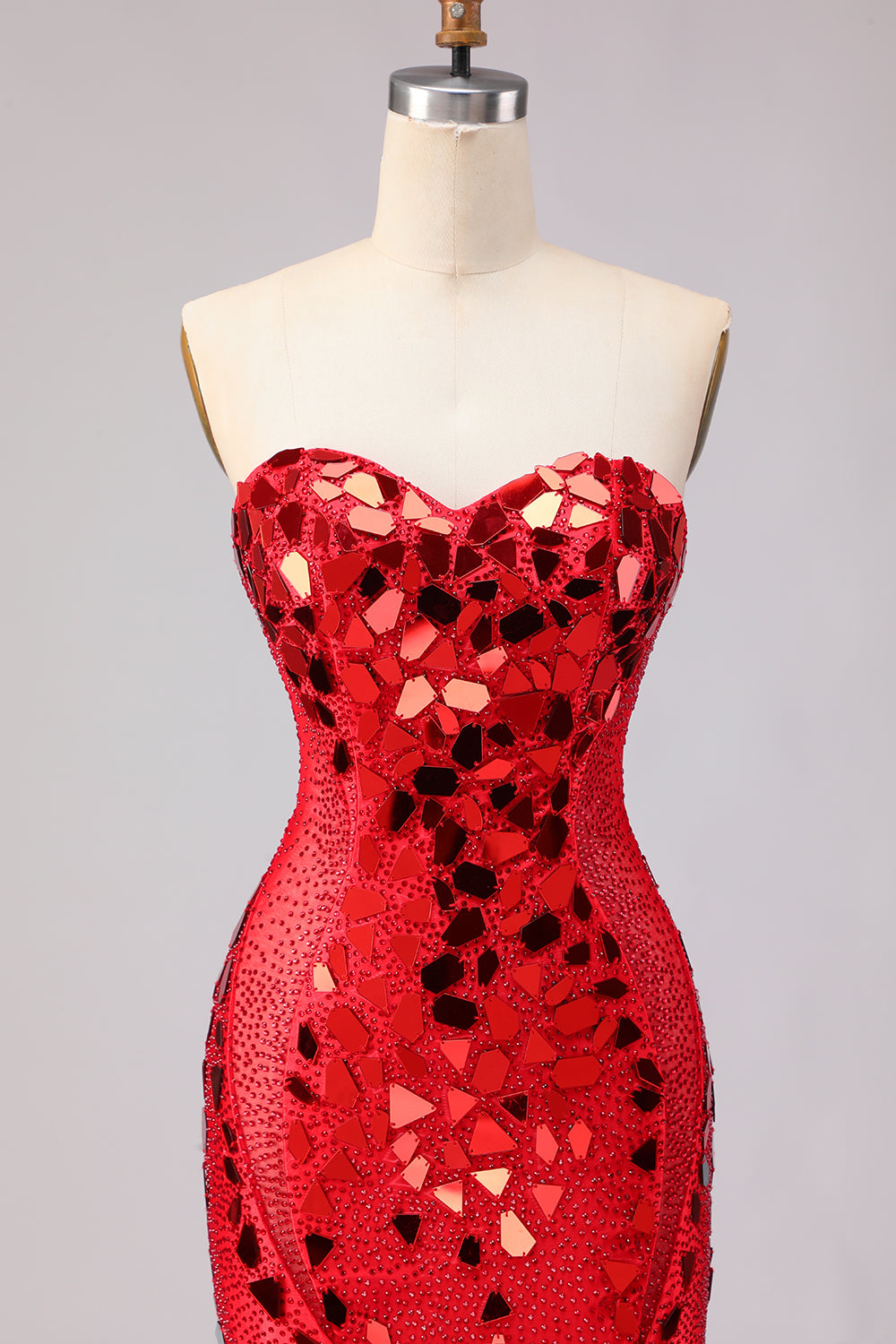 Robe de bal longue sirène bleu royal sans bretelles, ornée de perles et fendue sur le côté, avec miroir