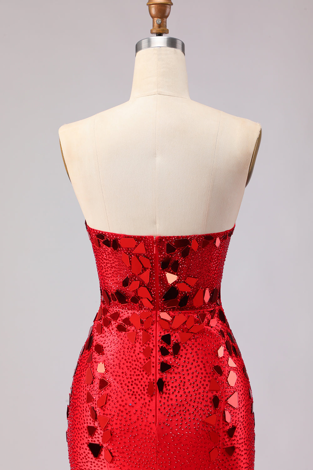 Robe de bal longue sirène bleu royal sans bretelles, ornée de perles et fendue sur le côté, avec miroir