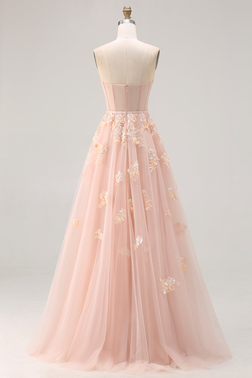 Green A-Line Corset Tulle Appliqued Convertible Long Prom Dress