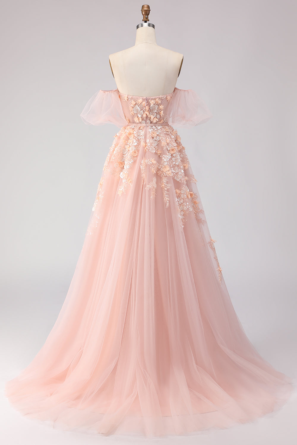Robe de bal longue en tulle violet, épaules dénudées, perles, coupe trapèze, avec manches amovibles