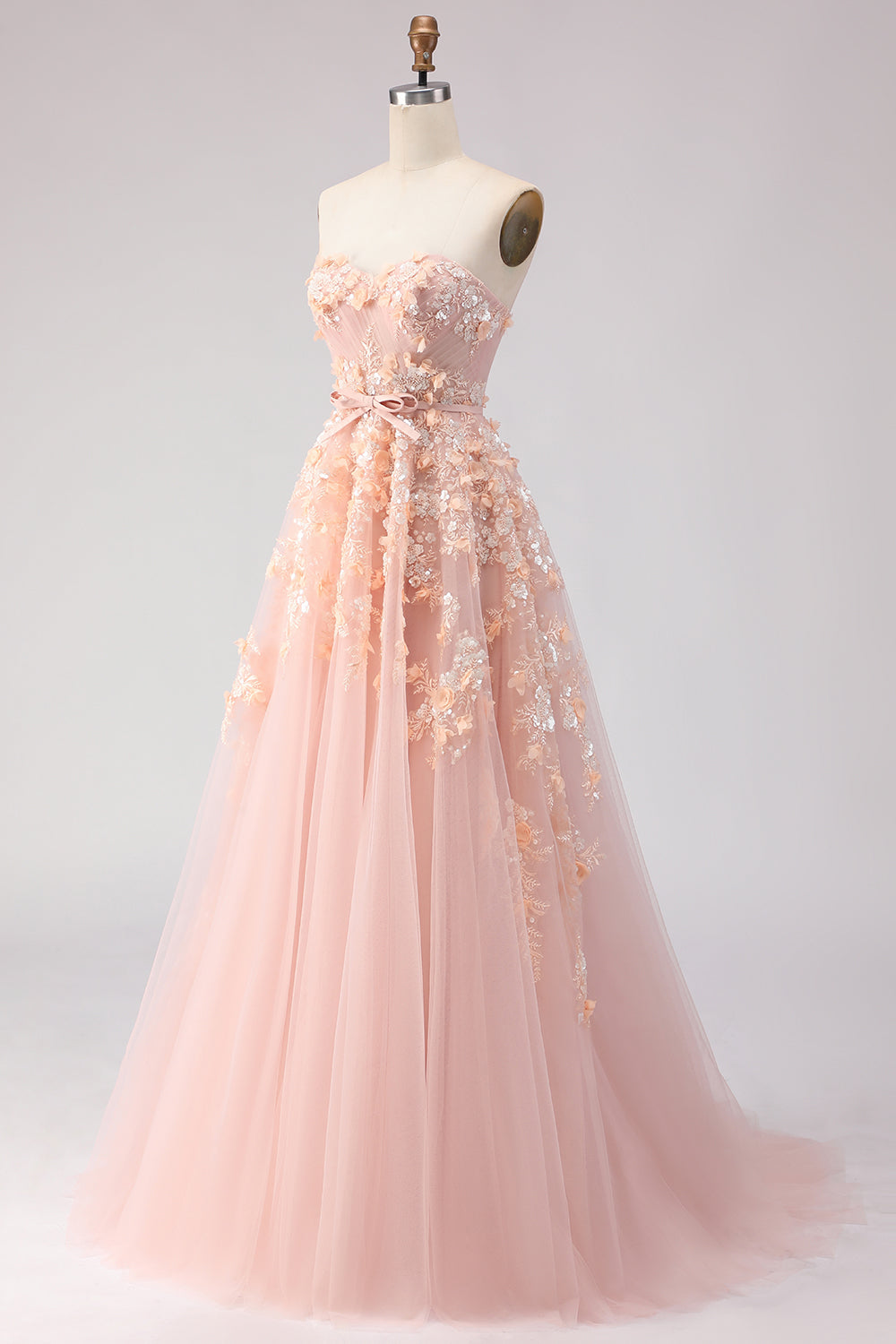 Robe de bal longue en tulle violet, épaules dénudées, perles, coupe trapèze, avec manches amovibles