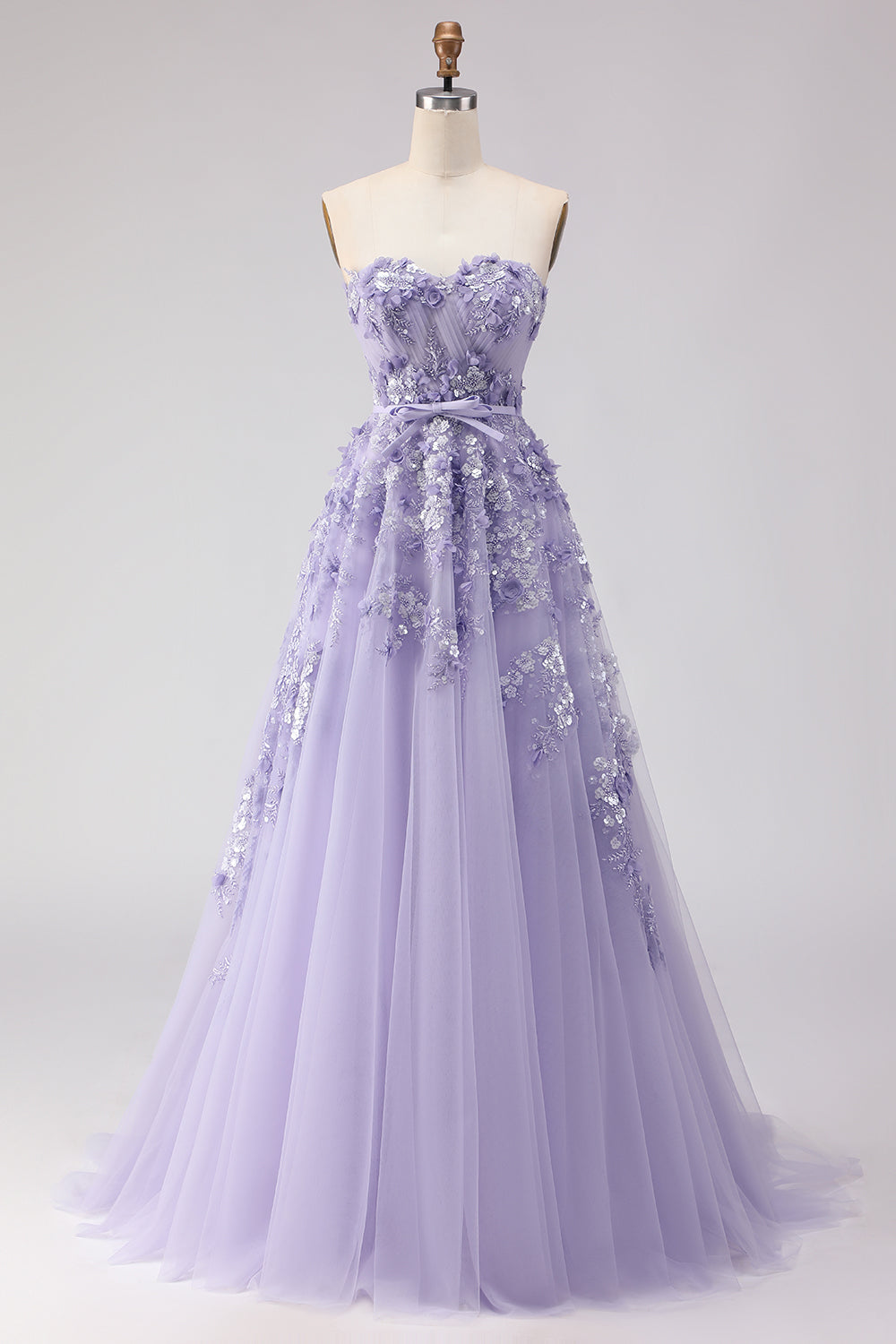 Robe de bal longue en tulle violet, épaules dénudées, perles, coupe trapèze, avec manches amovibles