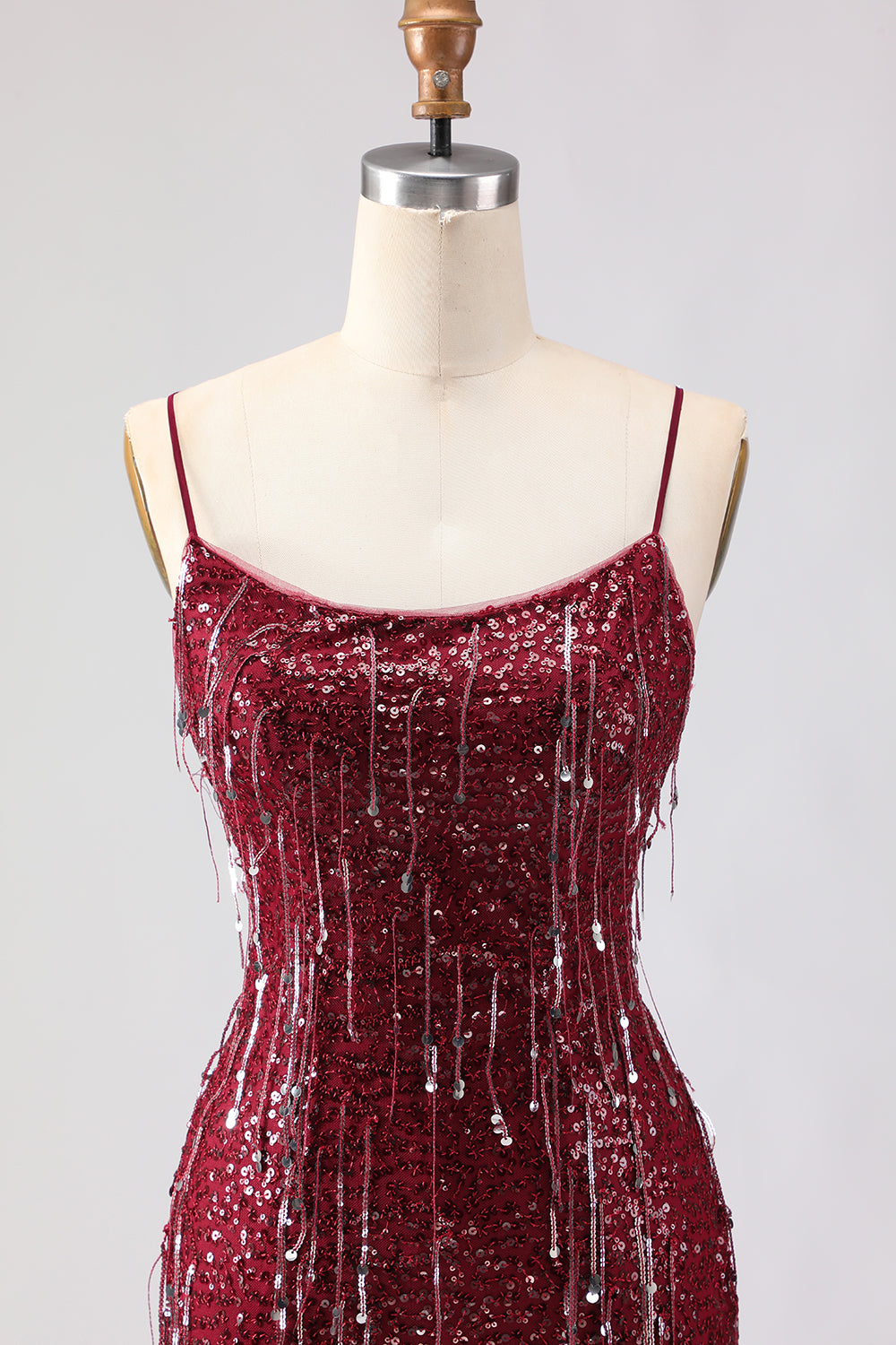 Sparkly Burgundy Mermaid Sequins Lace-Up Back Long Prom Dress with Slit