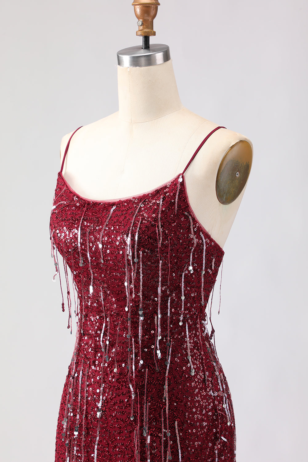 Sparkly Burgundy Mermaid Sequins Lace-Up Back Long Prom Dress with Slit