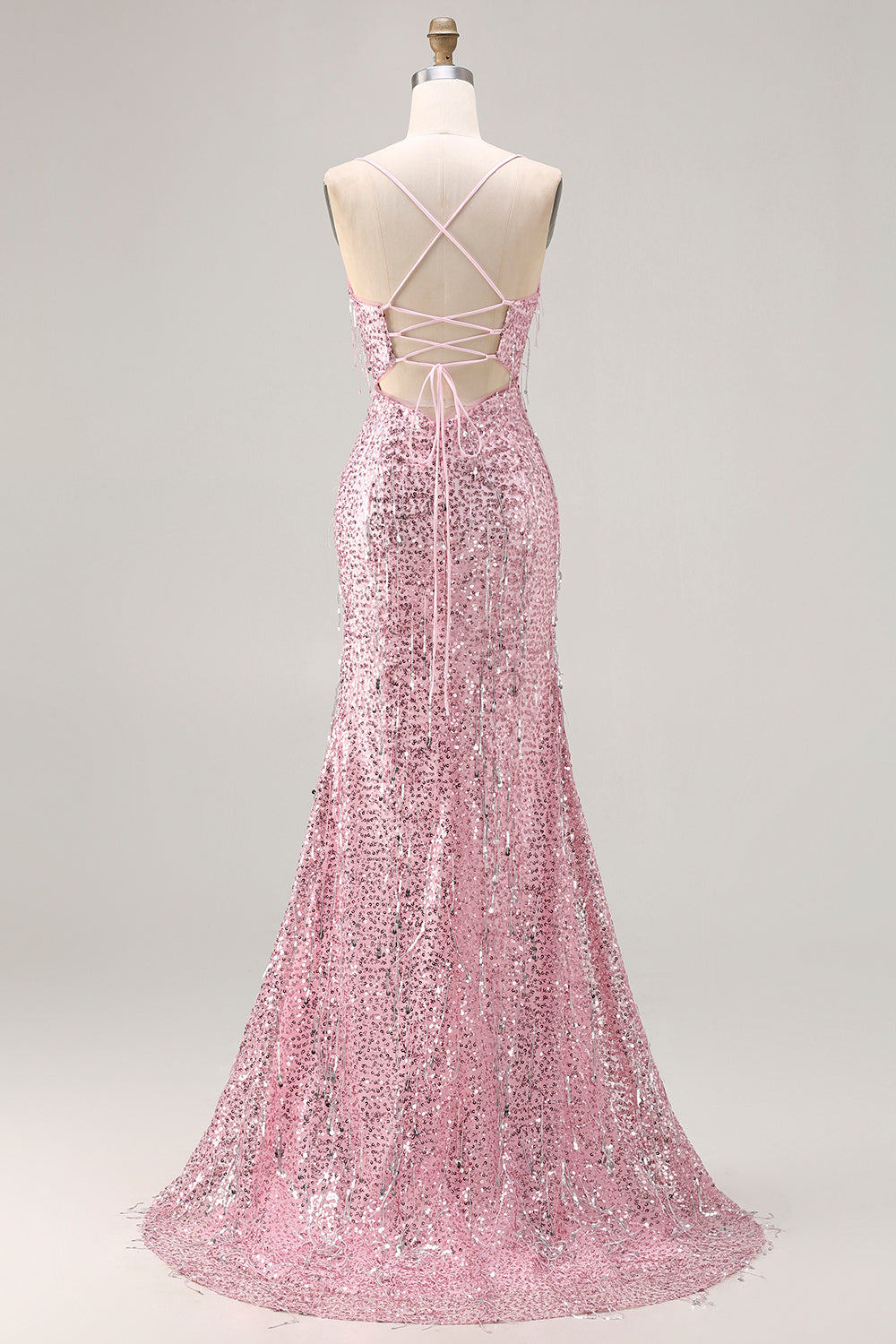 Sparkly Burgundy Mermaid Sequins Lace-Up Back Long Prom Dress with Slit