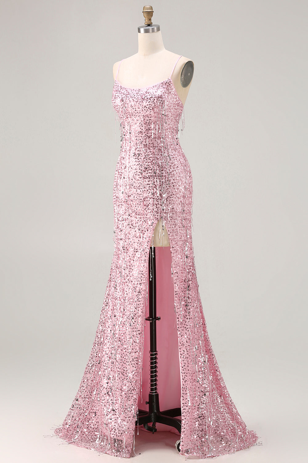Sparkly Burgundy Mermaid Sequins Lace-Up Back Long Prom Dress with Slit