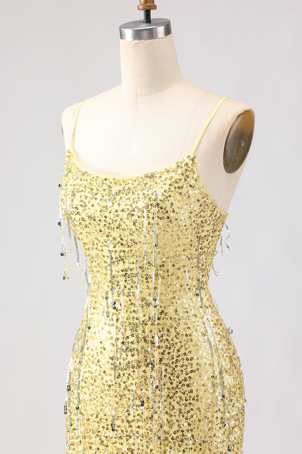 Robe de Bal Longue Sirène à Lacets Dos Nu Pailletée Rose Scintillante avec Fente