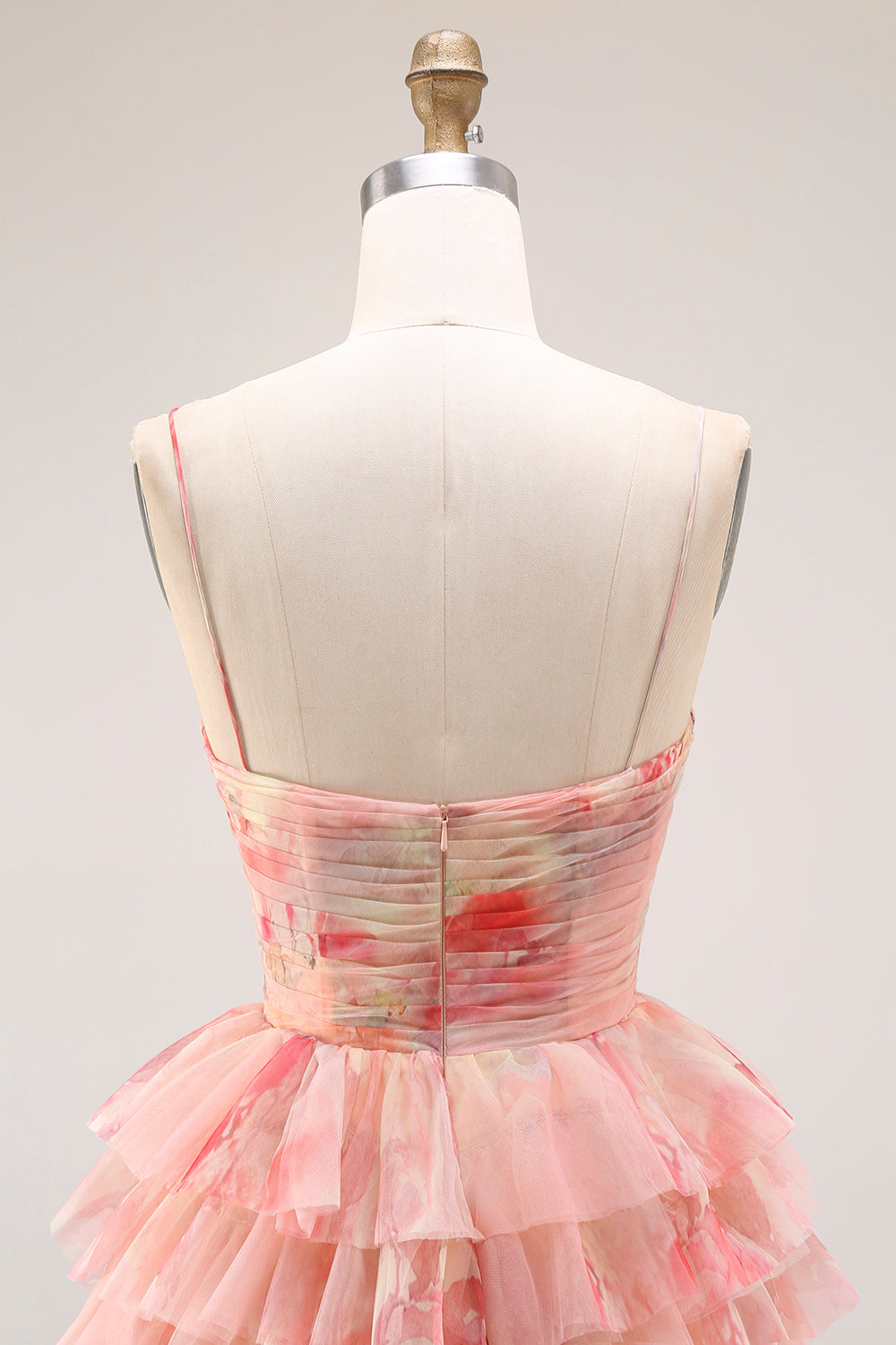 A-Line Floral Cut Out Tiered Bowed Sunset Long Prom Dress with Slit