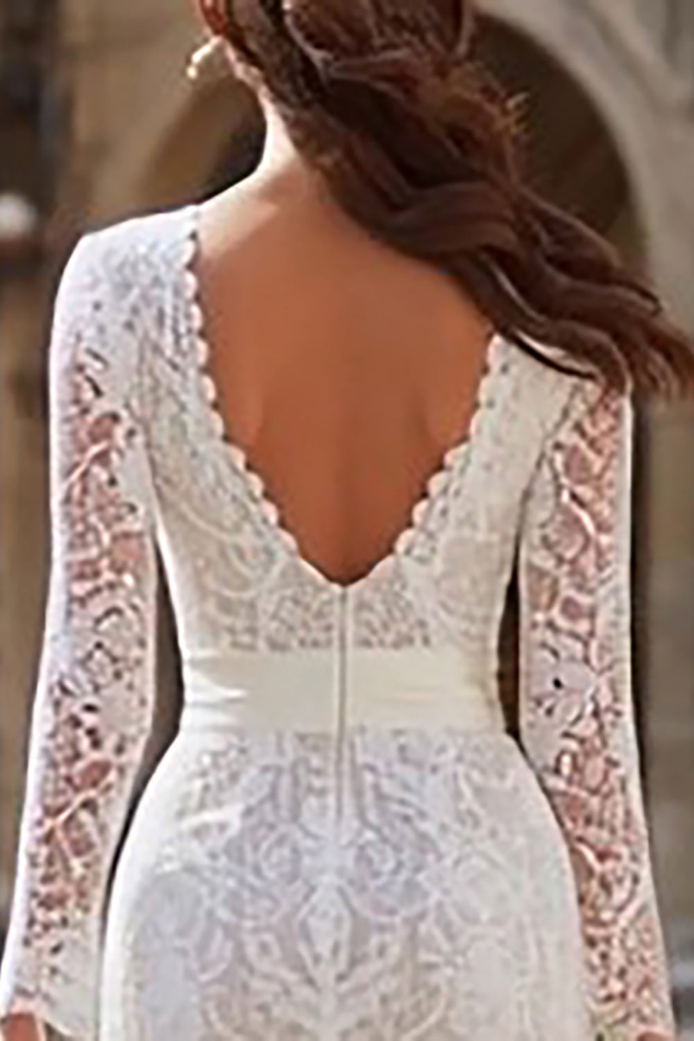 Ivory Lace Bodycon Long Sleeve Midi Engagement Dress with Sash