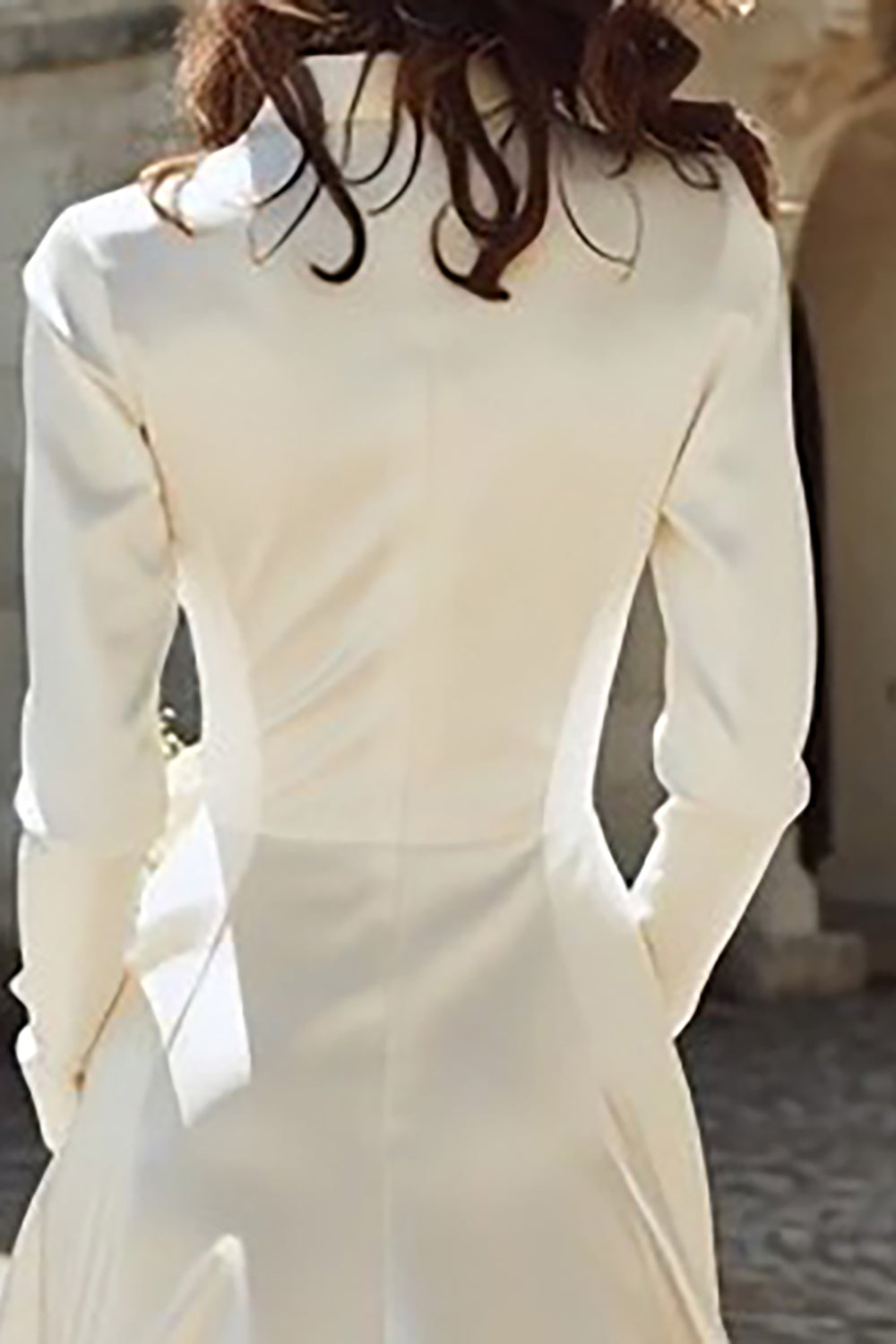 Ivory Satin Peaked Lapel A-Line Midi Engagement Dress