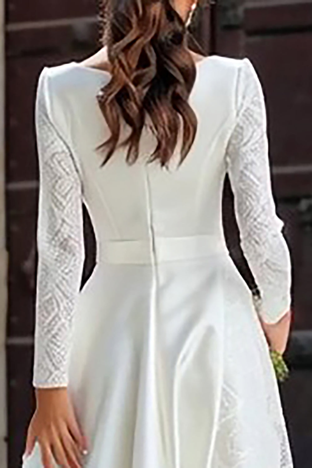 Ivory A Line Boat Neck Wedding Reception Dress with Lace
