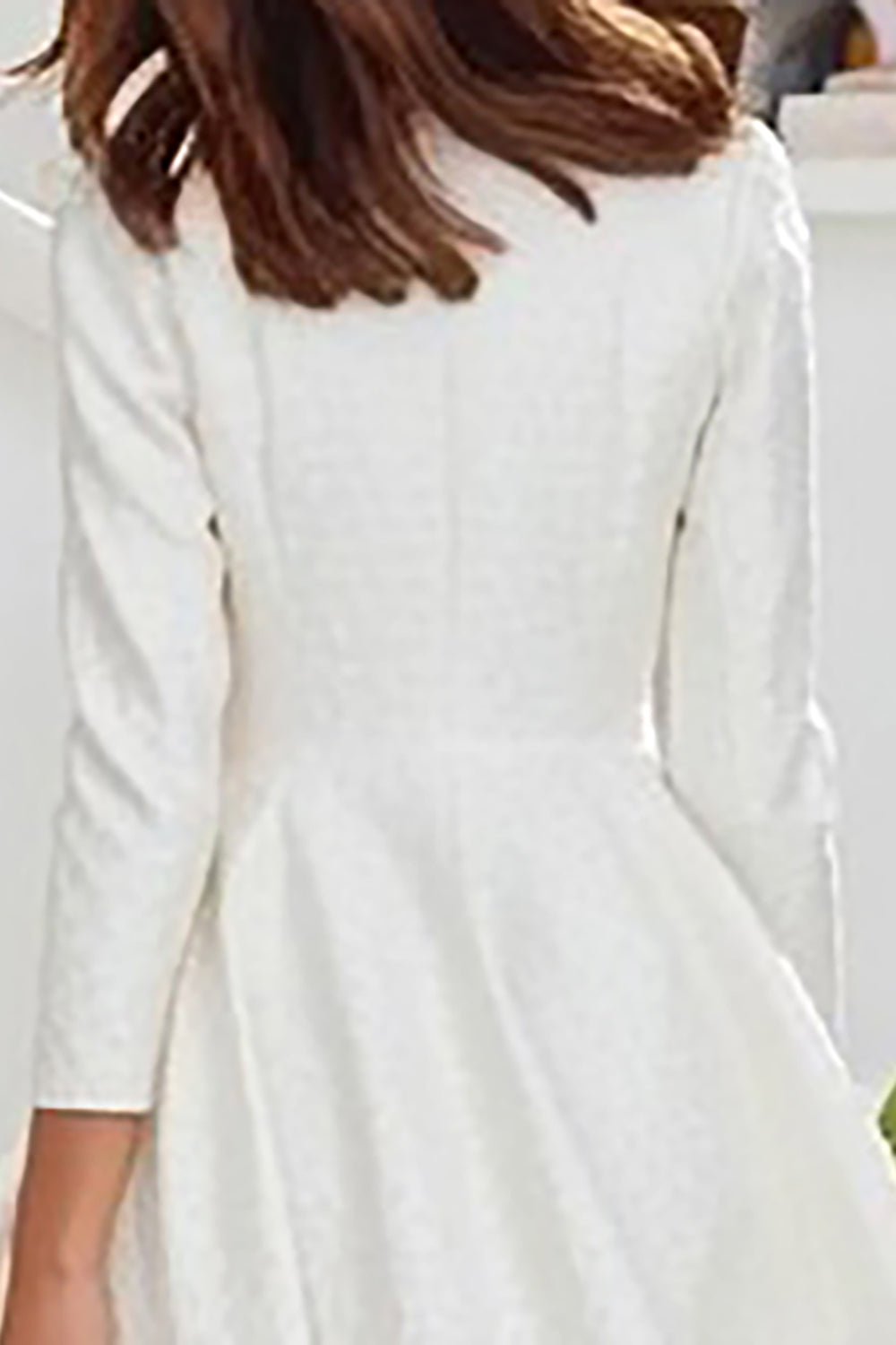 Ivory Long Sleeve A Line Midi Engagement Dress with Ruffles