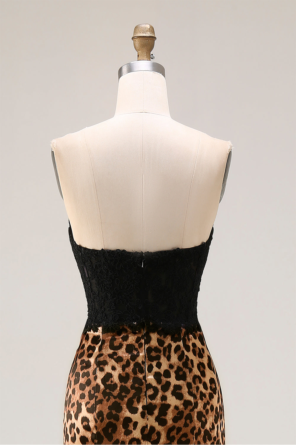 Brown Leopard Mermaid Sweetheart Lace Applique Long Prom Dress with Bow