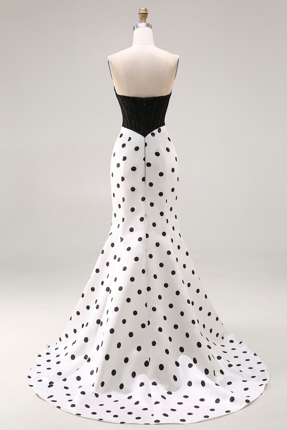 Black and White Polka Dots Sweetheart Mermaid Long Corset Prom Dress