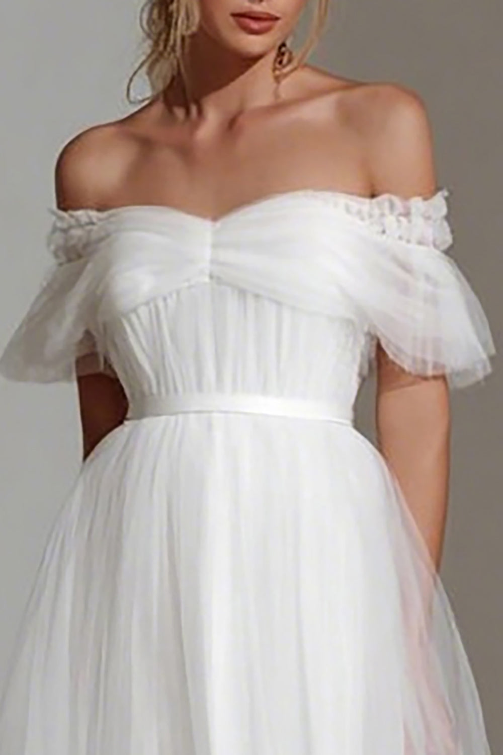 White Off-the-Shoulder A-Line Midi Courthouse Wedding Dress