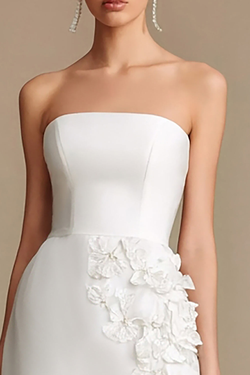 Strapless White Sheath Appliqued Rehearsal Dinner Dress