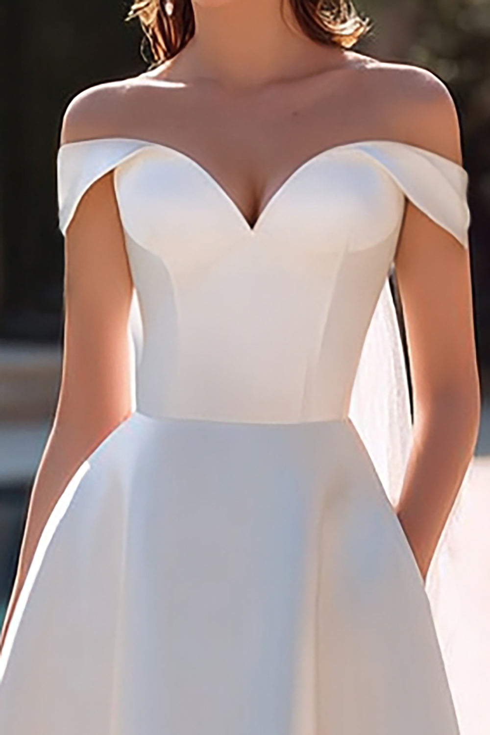 Off-the-Shoulder White A-Line Short Courthouse Wedding Dress