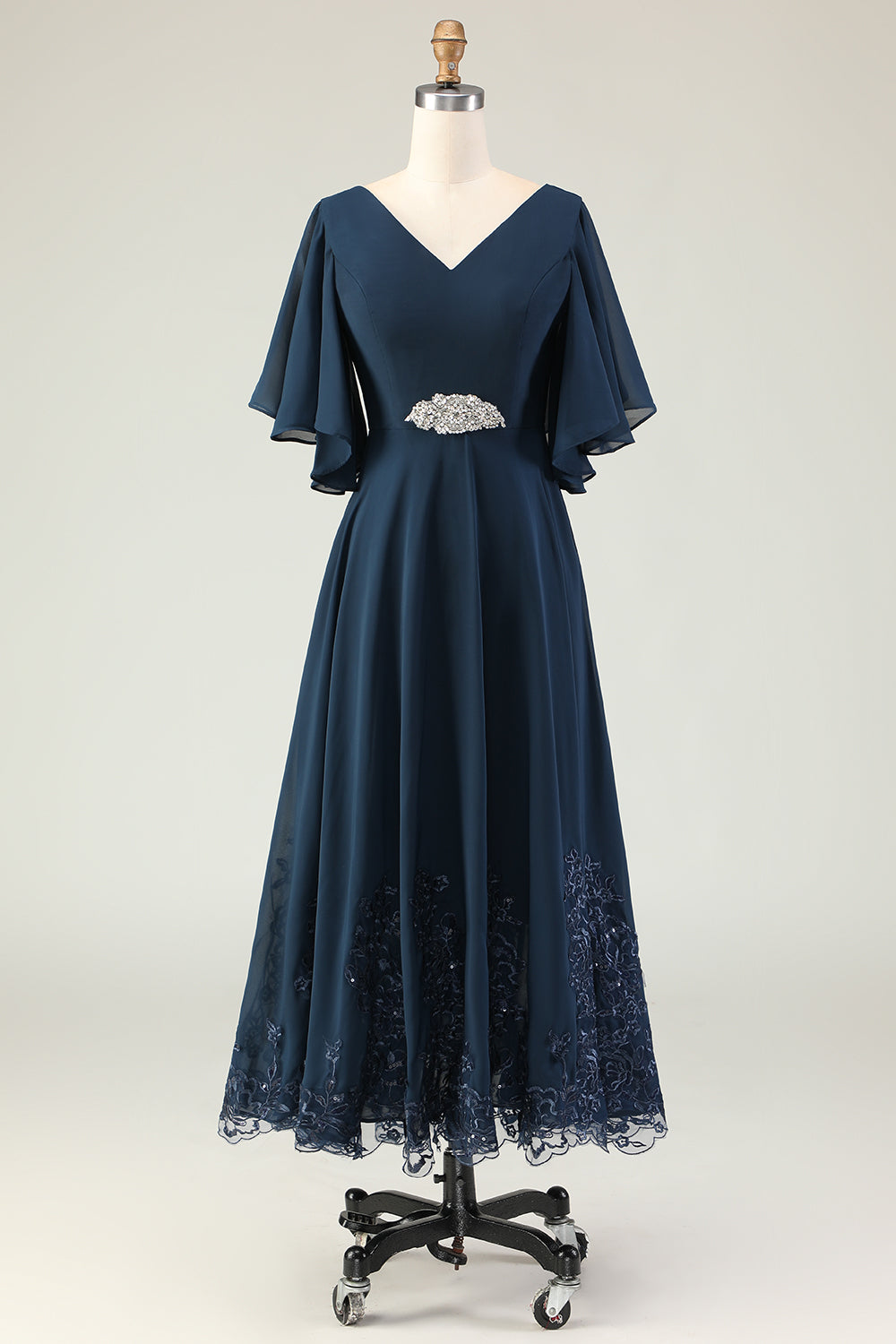 Navy A Line V Neck Long Choir Dress with Embroidery