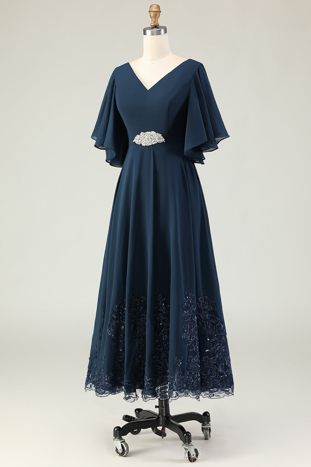 Navy A Line V Neck Long Choir Dress with Embroidery