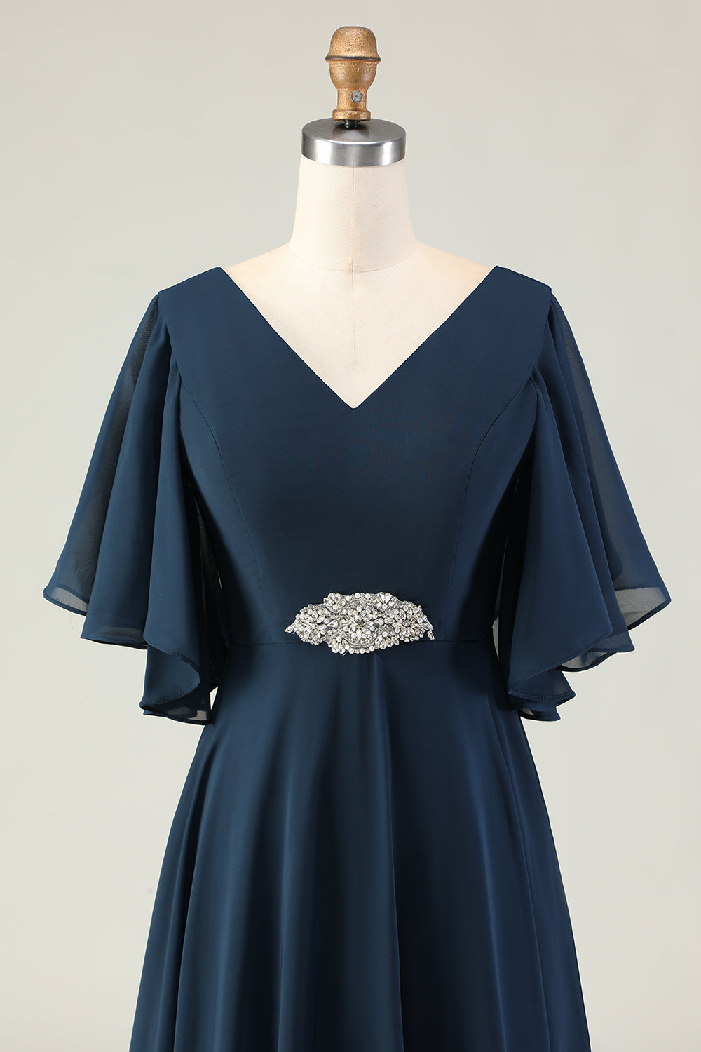 Navy A Line V Neck Long Choir Dress with Embroidery