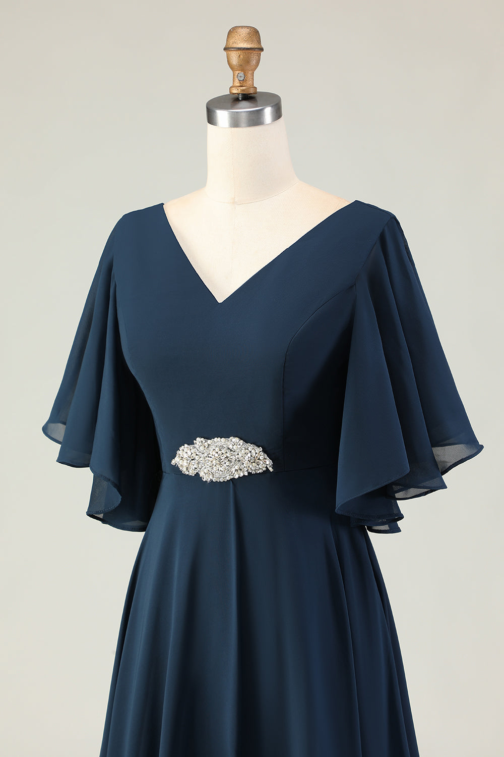Navy A Line V Neck Long Choir Dress with Embroidery