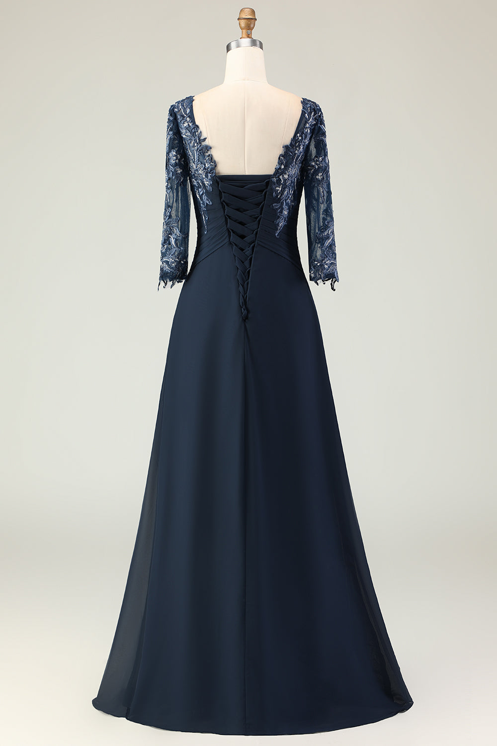 Navy A-Line Appliqued Boat Neck Long Choir Dress with 3/4 Sleeves