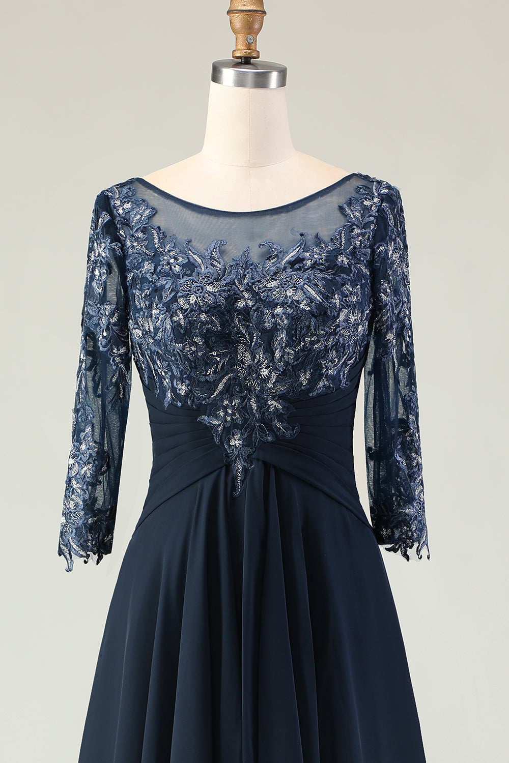 Navy A-Line Appliqued Boat Neck Long Choir Dress with 3/4 Sleeves