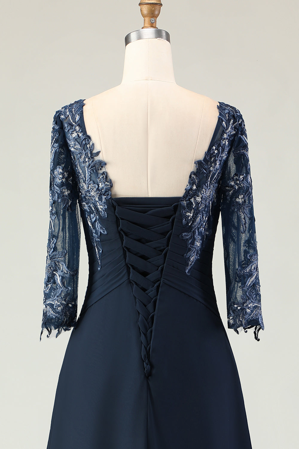 Navy A-Line Appliqued Boat Neck Long Choir Dress with 3/4 Sleeves