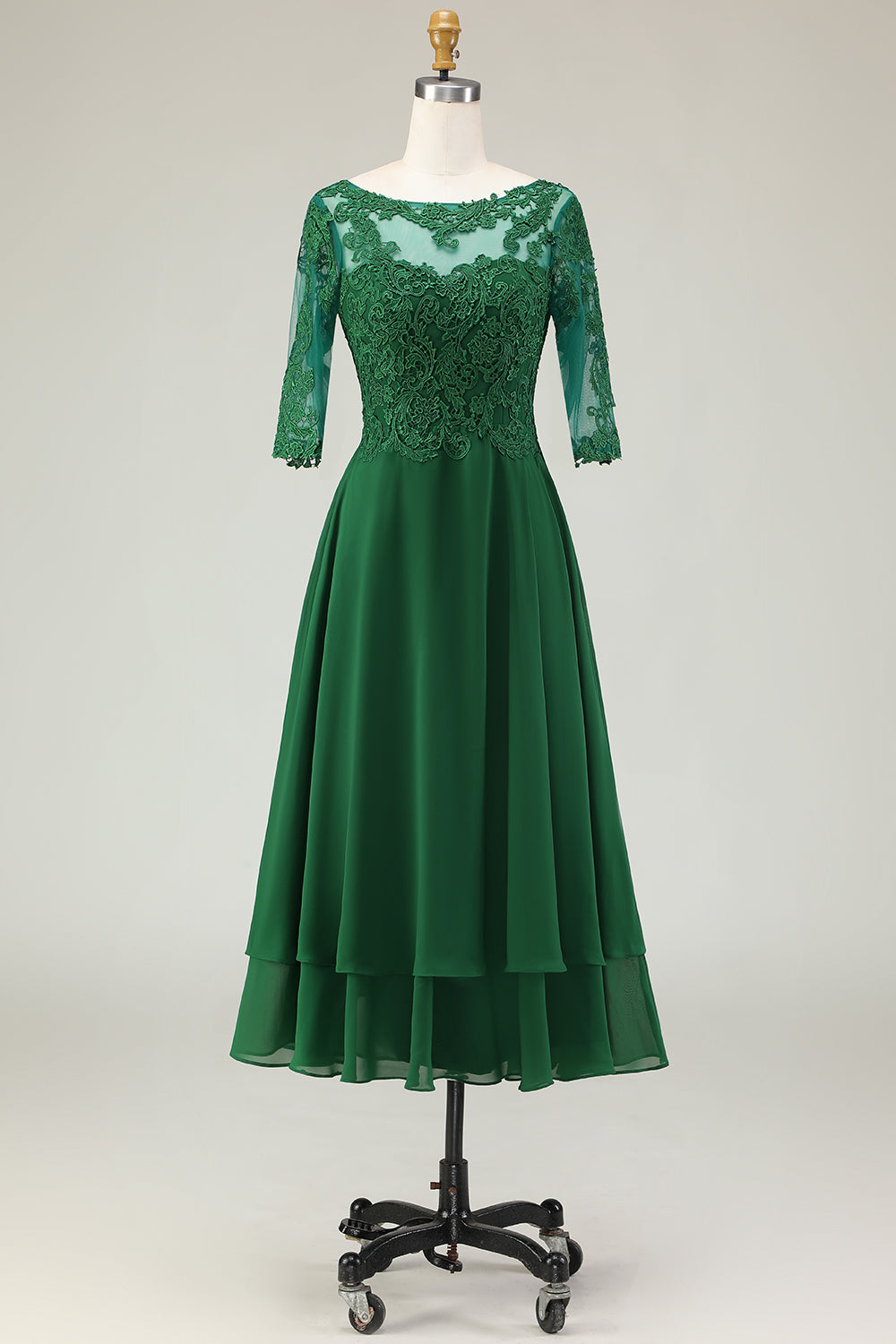 Green A Line Lace Up Back Chiffon Choir Dress with Appliques