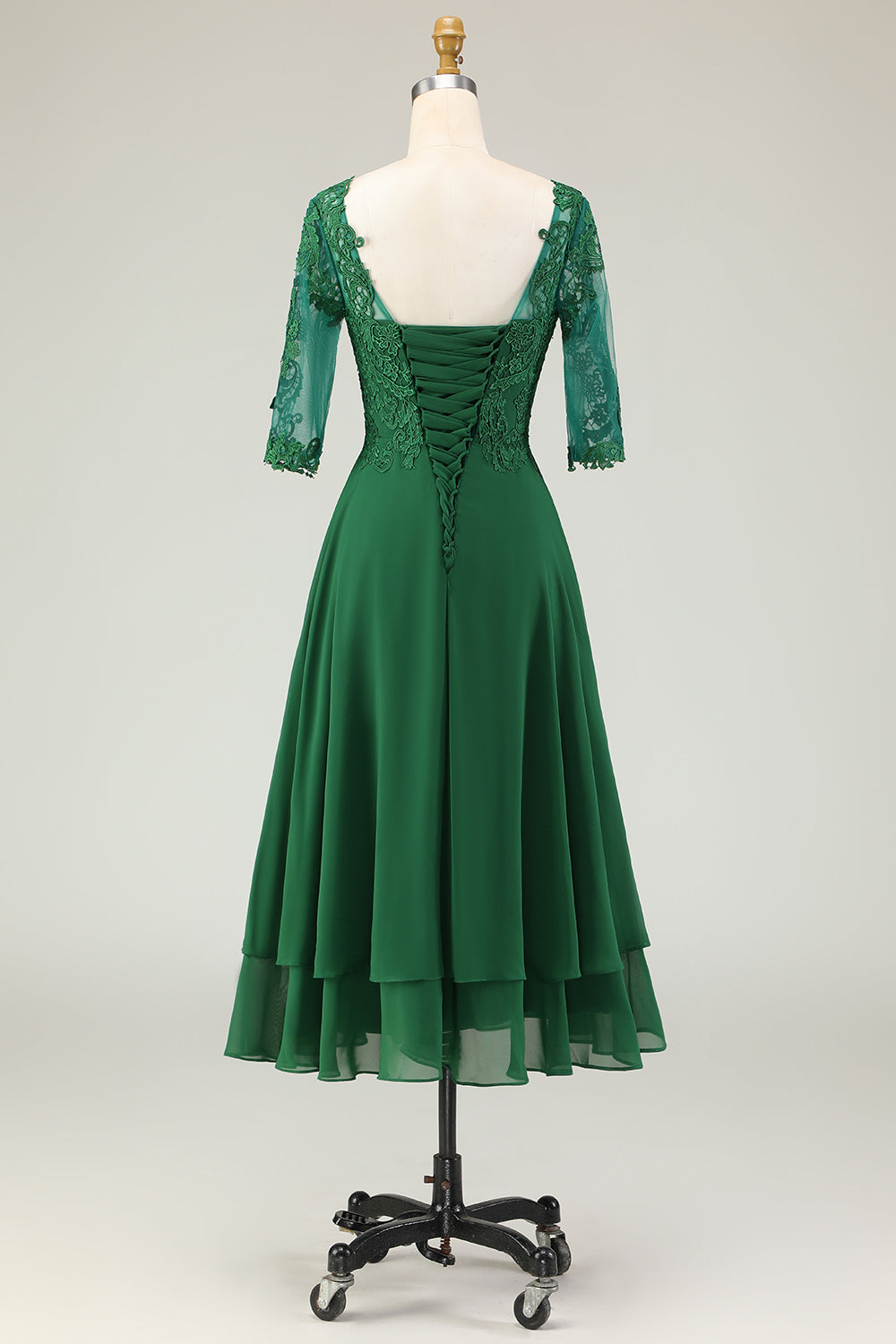 Green A Line Lace Up Back Chiffon Choir Dress with Appliques