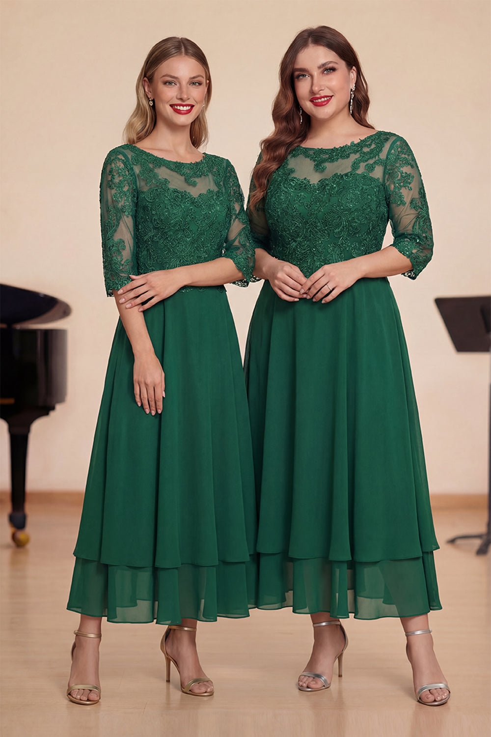 Green A Line Lace Up Back Chiffon Choir Dress with Appliques