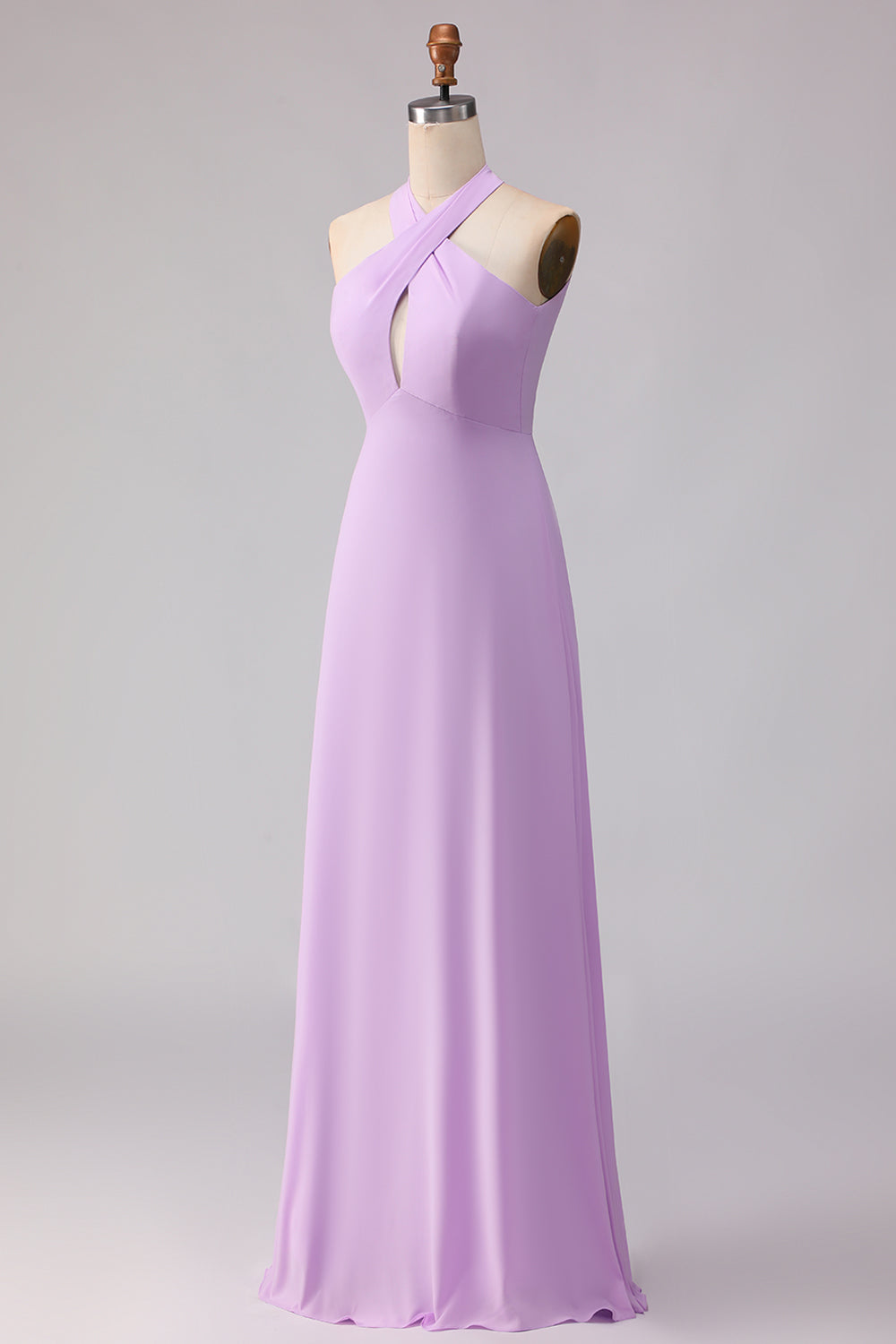 Halter A Line Lilac Cut Out Chiffon Long Bridesmaid Dress