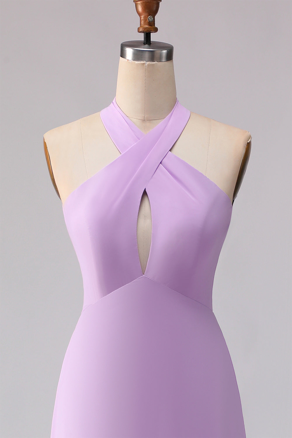 Halter A Line Lilac Cut Out Chiffon Long Bridesmaid Dress