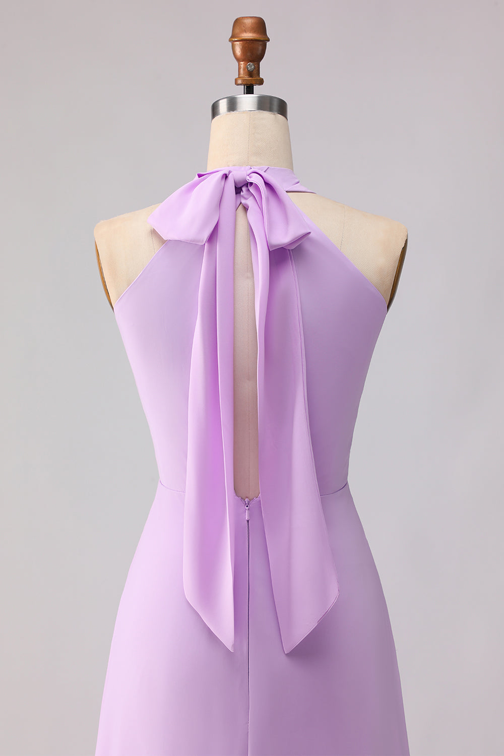Halter A Line Lilac Cut Out Chiffon Long Bridesmaid Dress