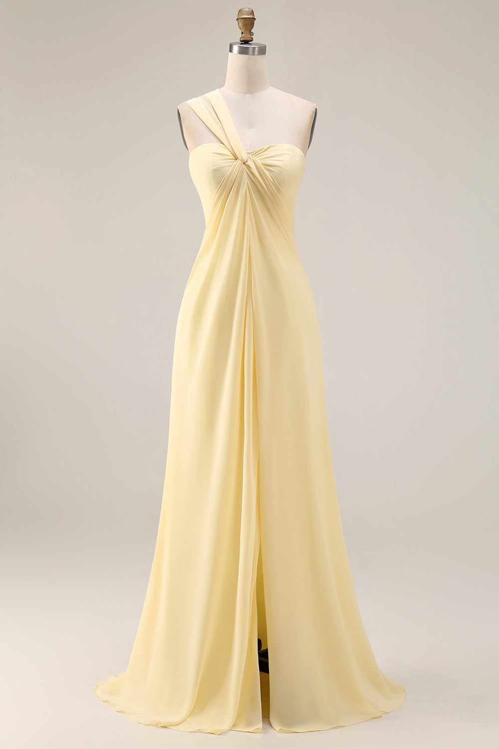 Lemon Sorbet A-Line Chiffon Convertible Long Bridesmaid Dress with Slit