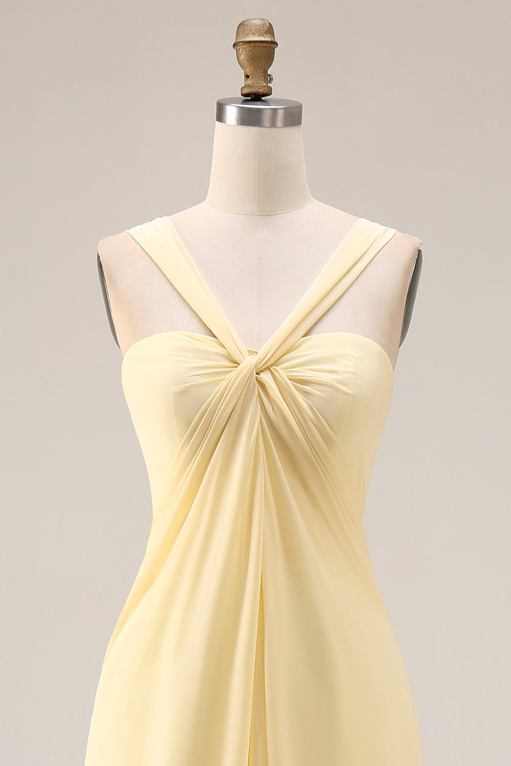 Lemon Sorbet A-Line Chiffon Convertible Long Bridesmaid Dress with Slit