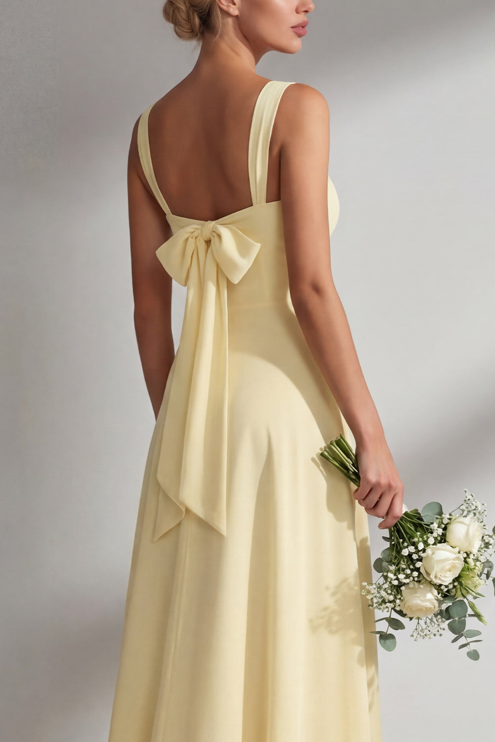 Lemon Sorbet A-Line Chiffon Convertible Long Bridesmaid Dress with Slit