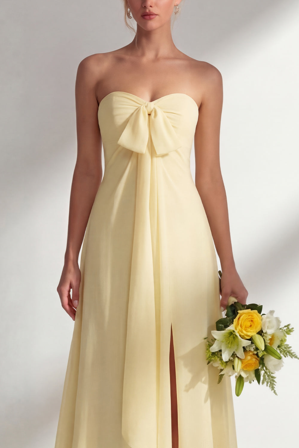 Lemon Sorbet A-Line Chiffon Convertible Long Bridesmaid Dress with Slit