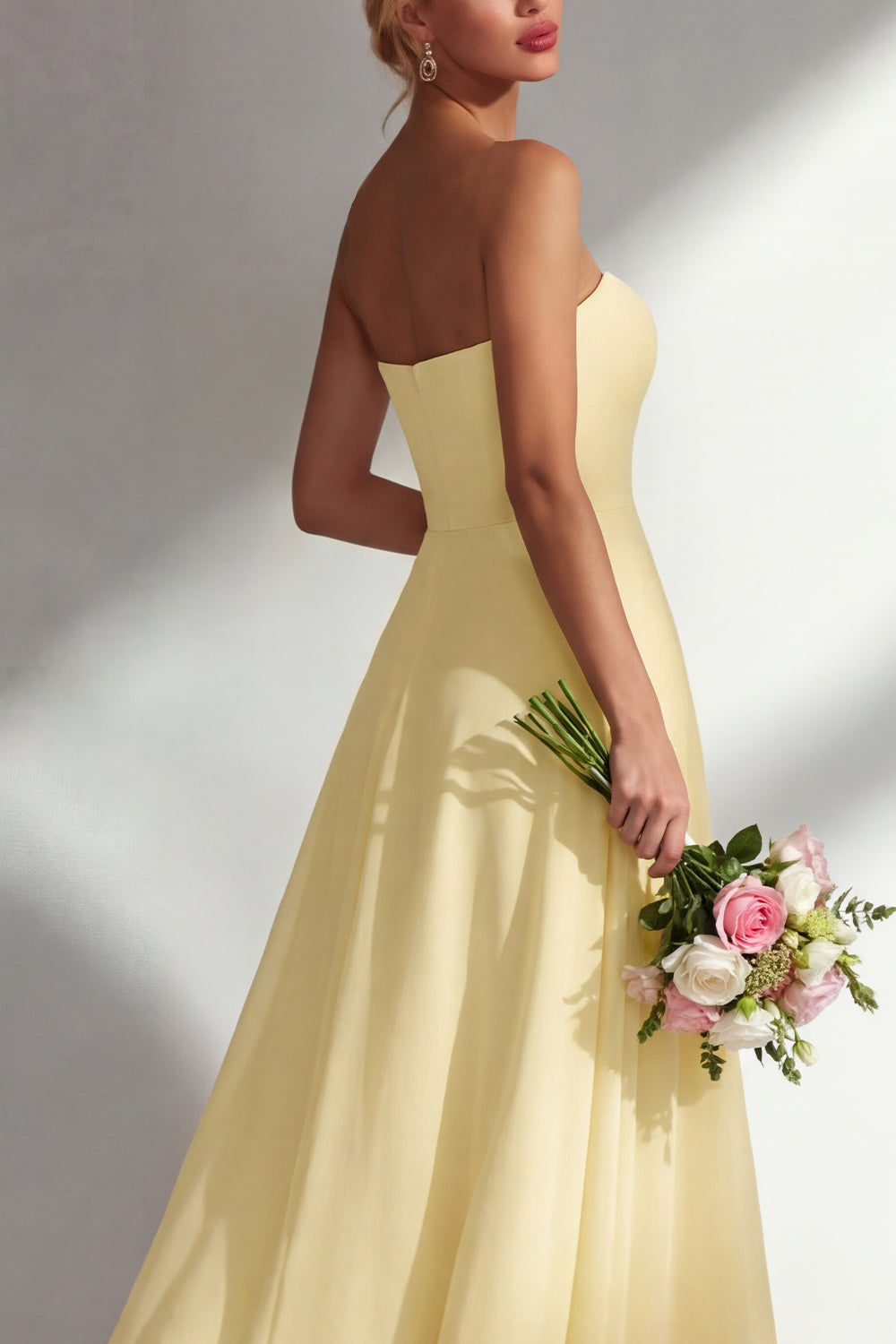 Lemon Sorbet A-Line Chiffon Convertible Long Bridesmaid Dress with Slit