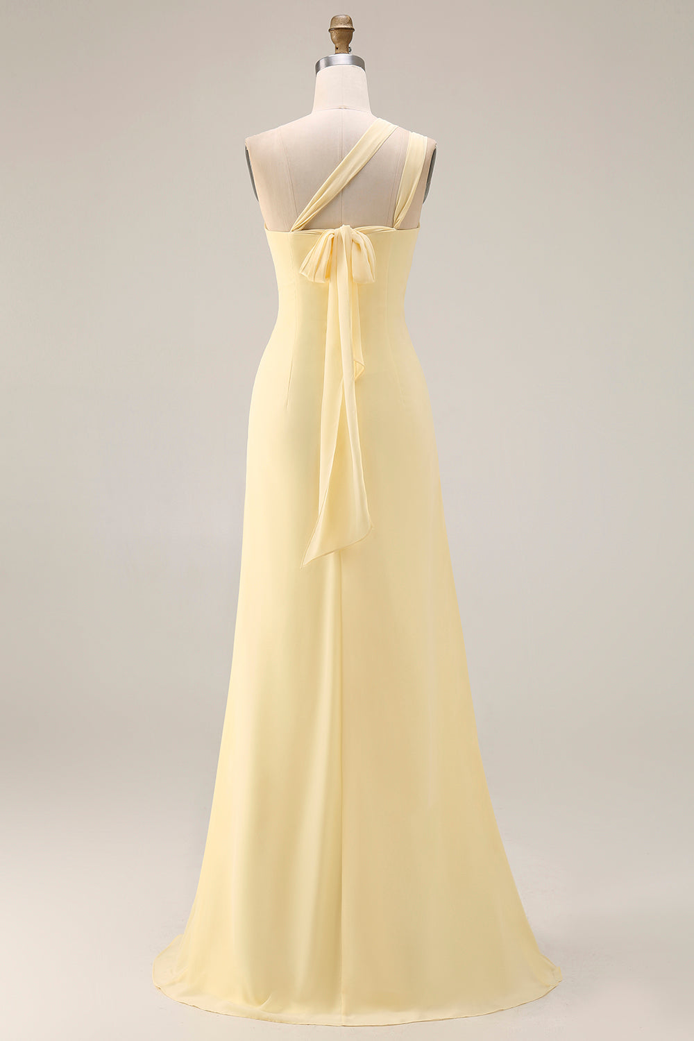 Lemon Sorbet A-Line Chiffon Convertible Long Bridesmaid Dress with Slit