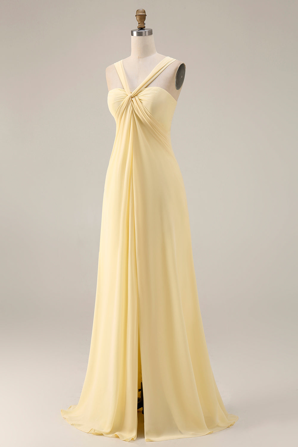 Lemon Sorbet A-Line Chiffon Convertible Long Bridesmaid Dress with Slit