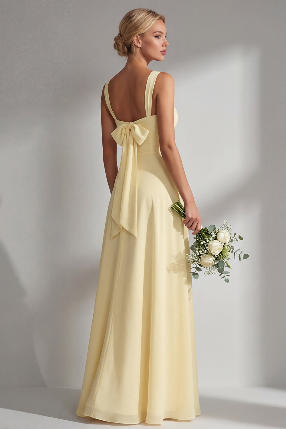 Lemon Sorbet A-Line Chiffon Convertible Long Bridesmaid Dress with Slit