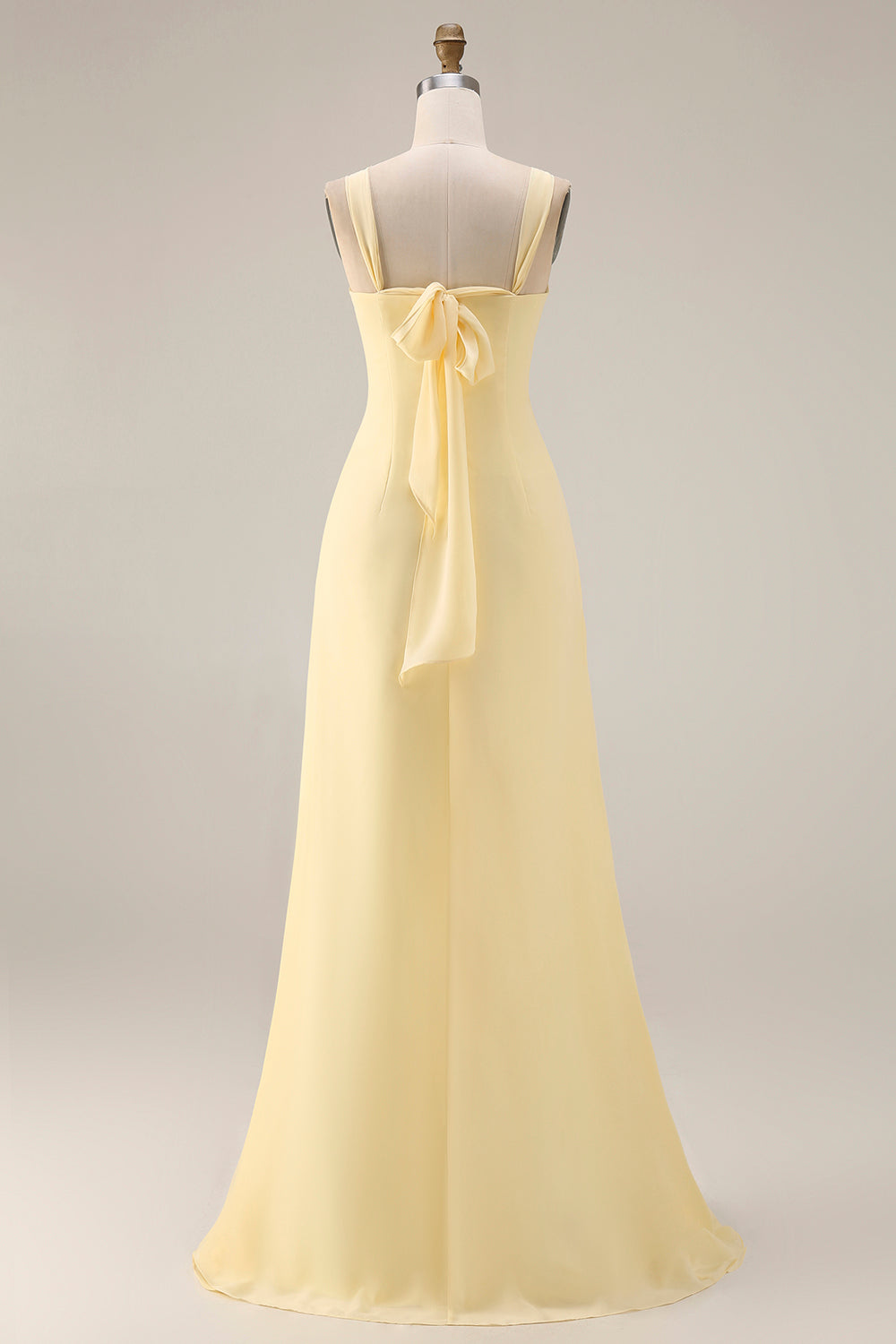 Lemon Sorbet A-Line Chiffon Convertible Long Bridesmaid Dress with Slit