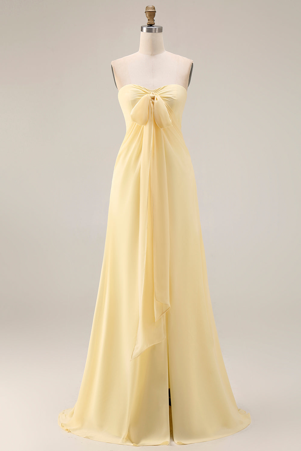 Lemon Sorbet A-Line Chiffon Convertible Long Bridesmaid Dress with Slit